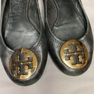Tory Burch Reva Leather Black Ballet Flats Size 6